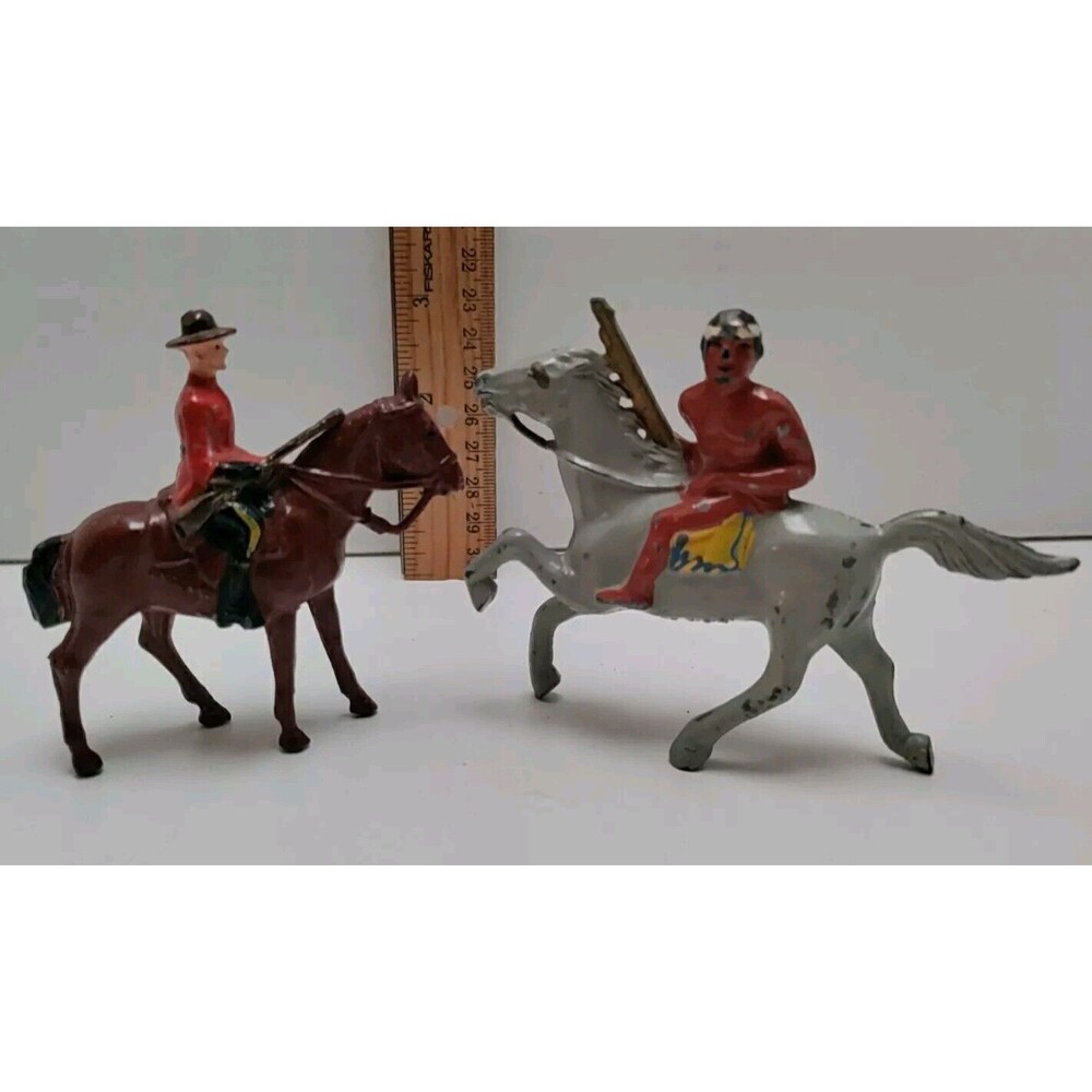 Vtg Barclay Manoil Cowboy & Indian On Horseback Lead Cast Dime Store
